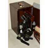 A CASED W. WATSON BACTIL BINOCULAR MICROSCOPE, No 107753, c.1950's, with interchangeable monocular