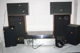 A VINTAGE HITACHI SDT-170 MUSIC CENTRE , two pairs of vintage speakers, a pair of Sony speakers