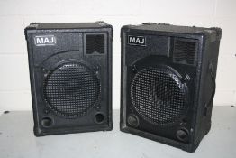 A PAIR OF MAJ VINTAGE POWERED PA SPEAKERS with 1x12 inch speaker and horn in each, one speaker
