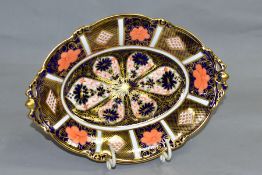 ROYAL CROWN DERBY 1128 IMARI PARTTERN OVAL SHAPED DISH, with twin handles, registered design