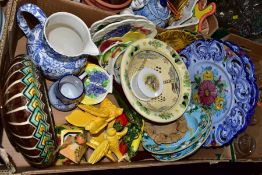 THREE BOXES AND LOOSE CERAMICS, ETC, to include a studio pottery Bowl and plate indistinctly signed,