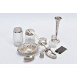 A QUANTITY OF SILVER ITEMS, to include a George III Old English pattern tablespoon engraved initials