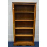 A MODERN OAK OPEN BOOKCASE, width 90cm x depth 35cm x height 181cm