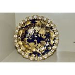 A ROYAL CROWN DERBY WAVY RIM GOLD AVES CABINET PLATE, dark blue ground, printed marks date cypher