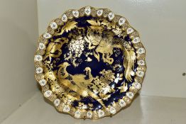 A ROYAL CROWN DERBY WAVY RIM GOLD AVES CABINET PLATE, dark blue ground, printed marks date cypher