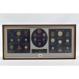 A FRAMED DISPLAY OF ROMAN & BRITISH CIVIL WAR, copy coinage with some 20th century coins
