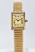 MUST DE CARTIER VERMEIL SILVER GILT LADIES WRISTWATCH, case back ref '3 023310', rectangular case