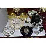 SUNDRY ITEMS, to include two quartz wall clocks, glass ceiling light shades, plafoniere, artifical