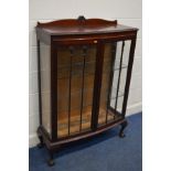 AN EARLY 20TH CENTURY MAHOGANY ASTRAGAL GLAZED DOUBLE DOOR DISPLAY CABINET, on ball and claw feet,