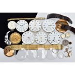AN ASSORTMENT OF WATCH PARTS, to include seven pocket watch movements with names such as 'Waltham,