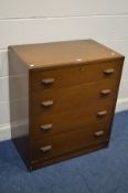 A 1940'S OAK FINISH SECRETAIRE CHEST OF FOUR DRAWERS, width 77cm x depth 46cm x height 88cm (key)