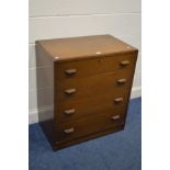 A 1940'S OAK FINISH SECRETAIRE CHEST OF FOUR DRAWERS, width 77cm x depth 46cm x height 88cm (key)