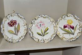 THREE GRAINGER AND WORCESTER DESSERT PLATES, in the Brunswick shape, pattern 723X, the central