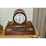 A LATE VICTORIAN ROSEWOOD AND EBONISED THIRTY HOUR MANTEL CLOCK, the drum shaped case above a