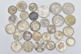 A SELECTION OF COINS, to include five George V half-crown coins dated between 1922-41, nine George V