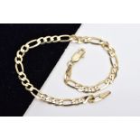A 9CT GOLD METRIC FIGERO LINK BRACELET, measuring approximately 180mm in length, hallmarked 9ct