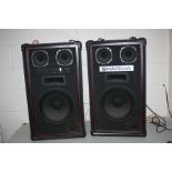 A PAIR OF VINTAGE SHARMA ORGAN SPEAKER CABINETS one powered with link to 2nd with 1x12 2x5 and