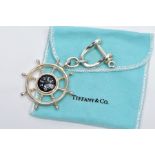 A TIFFANY & CO COMPASS KEYRING, in the form of a nautical boat steering wheel signed 'Tiffany & Co