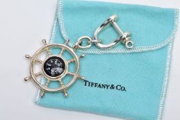 A TIFFANY & CO COMPASS KEYRING, in the form of a nautical boat steering wheel signed 'Tiffany & Co