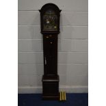 A MODERN METAMEC MAHOGANY GRANDDAUGHTER CLOCK, with a brass and silvered dial, the arch reading