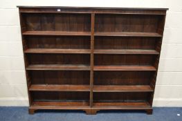 AN EARLY TO MID 20TH CENTURY MAHOGANY SIDE BY SIDE BOOKCASE, width 187cm x depth 23cm x height 156cm