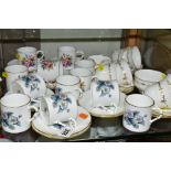 THREE ROYAL WORCESTER PART COFFEE SETS, comprising 'Gold Chantilly' pattern, six cups, six