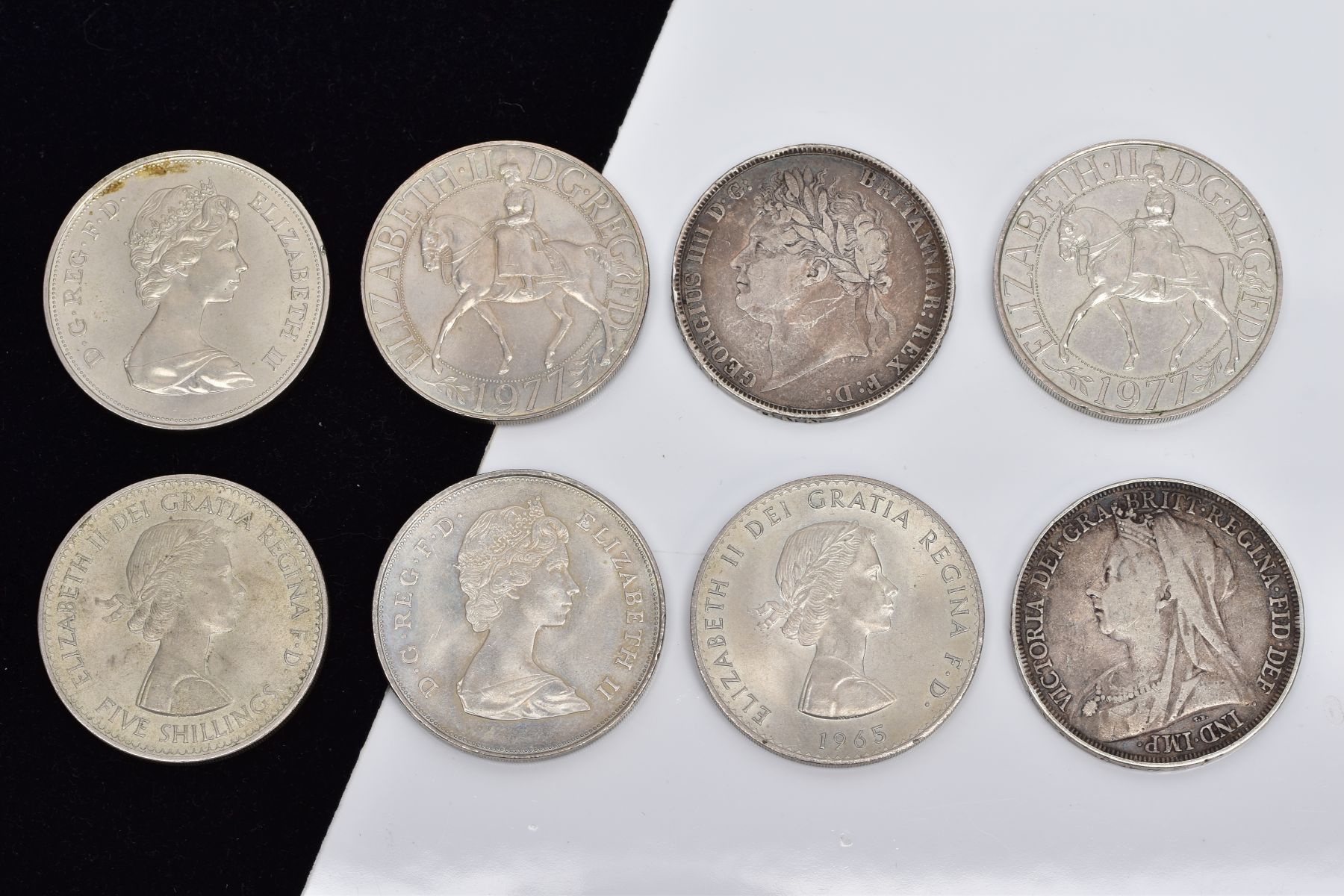 EIGHT COMMEMORATIVE COINS, to include an 1821 Georgius IIII coin, an 1895 Victoria coin, a 1965 - Image 2 of 2