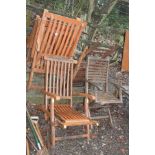 THREE WOODEN FOLDING GARDEN CHAIRS and a pair of wooden folding garden chairs (5)