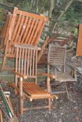 THREE WOODEN FOLDING GARDEN CHAIRS and a pair of wooden folding garden chairs (5)