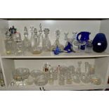 CUT AND PRESSED GLASS etc to include seven 20th Century decanters and a claret jug with plated