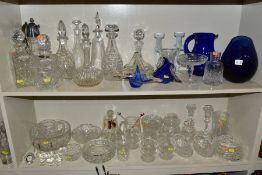 CUT AND PRESSED GLASS etc to include seven 20th Century decanters and a claret jug with plated