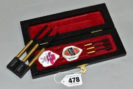 A SET OF ERIC BRISTOW 'THE CRAFTY COCKNEY' GOLD PLATED TUNGSTEN BARREL DARTS, from a limited edition