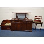 A MODERN MAHOGANY SIDEBOARD with three drawers, width 153cm x depth 46cm x height 88cm together with