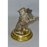 A LATE 19TH CENTURY CAST METAL INKWELL IN THE FORM OF A TERRIER, height approximately 17cm, the base