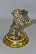 A LATE 19TH CENTURY CAST METAL INKWELL IN THE FORM OF A TERRIER, height approximately 17cm, the base