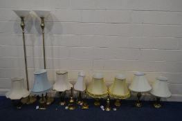 A QUANTITY OF MODERN LIGHTING, to include a pair of brassed uplighters, and eleven various brassed