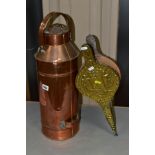 A COPPER MILK CHURN WITH LID, height approximately 52cm, repair to side handle, together with a