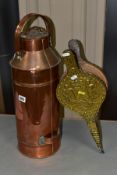 A COPPER MILK CHURN WITH LID, height approximately 52cm, repair to side handle, together with a