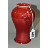 A WILLIAM MOORCROFT FLAMMINIAN WARE BALUSTER SHAPED VASE, painted signature to base, height