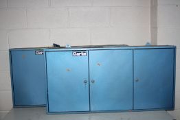 TWO CLARKE THREE DOOR METAL TOOL CABINETS with two keys for each 120cm wide 20cm deep and 60cm high