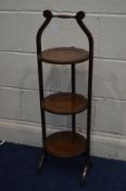 AN OAK FOLDING THREE TIER CAKE STAND