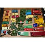 A QUANTITY OF UNBOXED AND ASSORTED PLAYWORN DIECAST VEHICLES, majority are Dinky Toys with many in