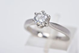 A MODERN PLATINUM SINGLE STONE DIAMOND RING, estimated modern round brilliant cut diamond weight 0.