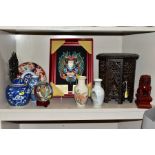 A GROUP OF EASTERN ITEMS, to include boxed modern Chinese 3D Dragon head, framed, total size 33cm
