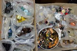 TWO BOXES OF ASSORTED BUTTONS, one box contents bagged into shades of colour, the other box is