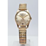 A GENTS 9CT GOLD ROTARY WRISTWATCH, round silver dial signed 'Rotary 17 jewels incabloc' baton