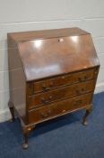 AN EARLY TO MID 20TH WALNUT FALL FRONT BUREAU, on cabriole legs, width 76cm x depth 46cm x height