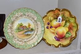 TWO CABINET PLATES, comprising Royal Worcester 'Maple', the central motif being a cottage beside a