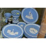 A SET OF TWELVE WEDGWOOD PALE BLUE JASPERWARE CHRISTMAS PLATES, 1970-1979, 1981 and 1982, together