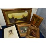 PAINTINGS AND PRINTS to include a Victorian oil on panel of a Biblical male figure holding a cloak